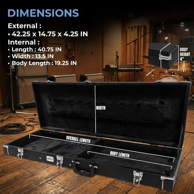 Gearlux Rectangular Electric Guitar Wooden Hard Case - Black