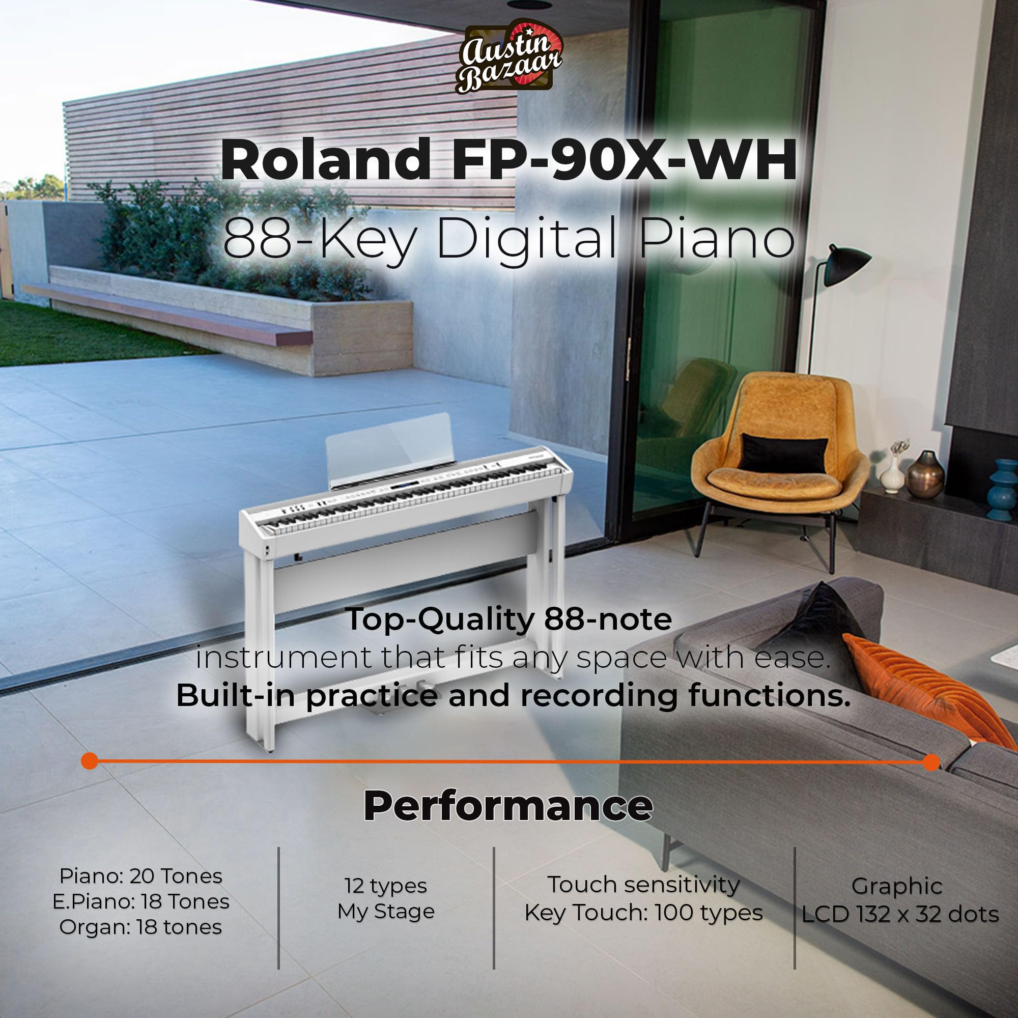 Roland FP-90X 88-Key Digital Piano - White w/ Roland KSC-90 Stand