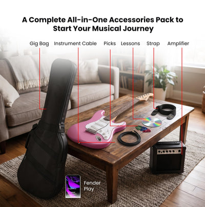 Fender Squier Stratocaster - Flash Pink w/ Amplifier