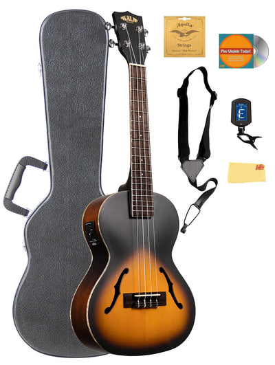Kala KA-JTE-2TS Archtop Tobacco Burst Tenor Ukulele w/ Case