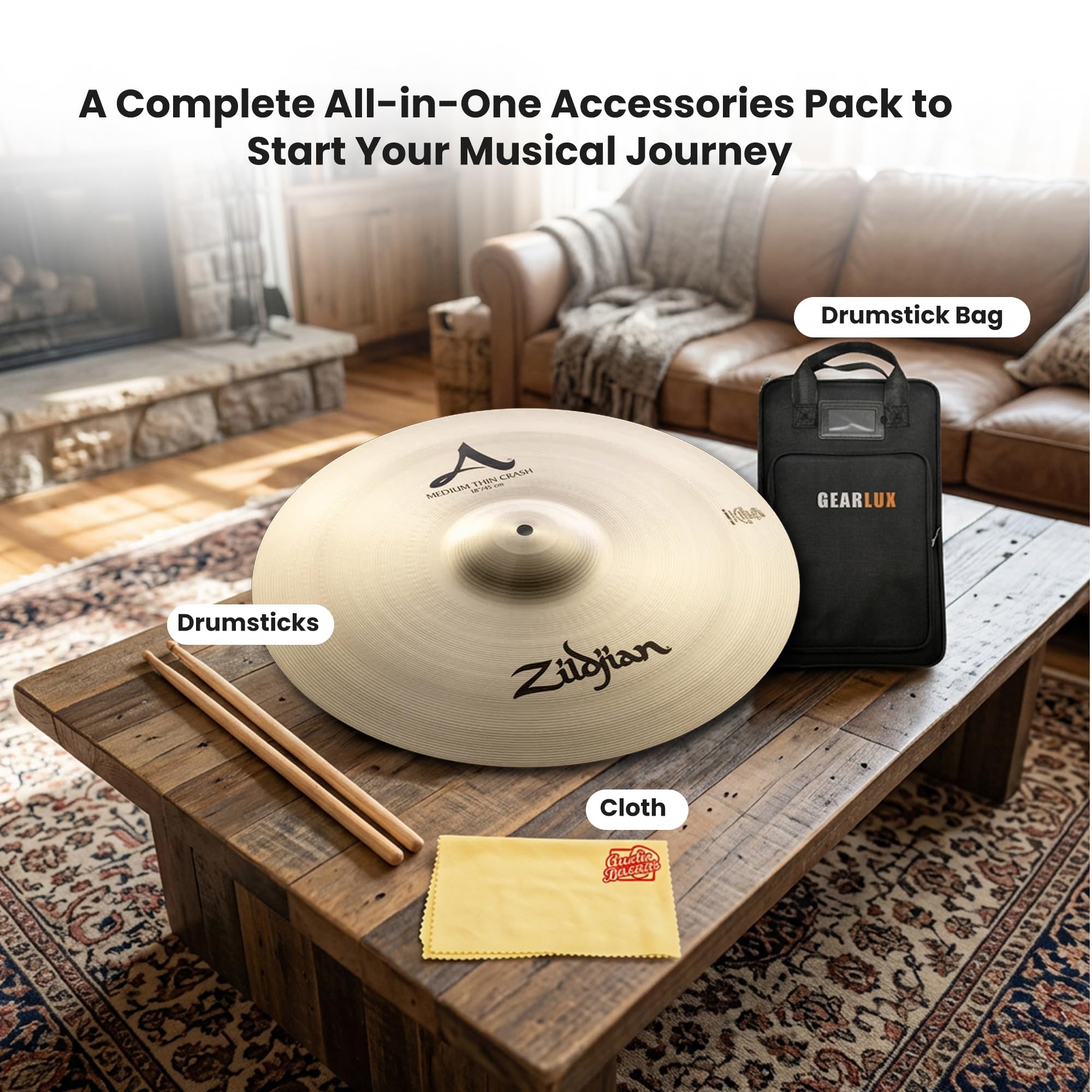 Zildjian A0232 18" A Medium Thin Crash Cymbal w/ Drumstick Bag