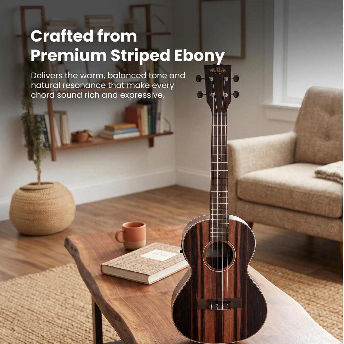 Kala KA-EBY-TE Striped Ebony Tenor Acoustic-Electric Ukulele