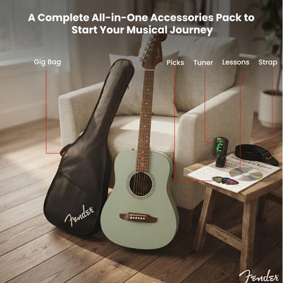 Fender FA-15 3/4-Scale Kids Steel String Acoustic Guitar - Green w/ Gig Bag