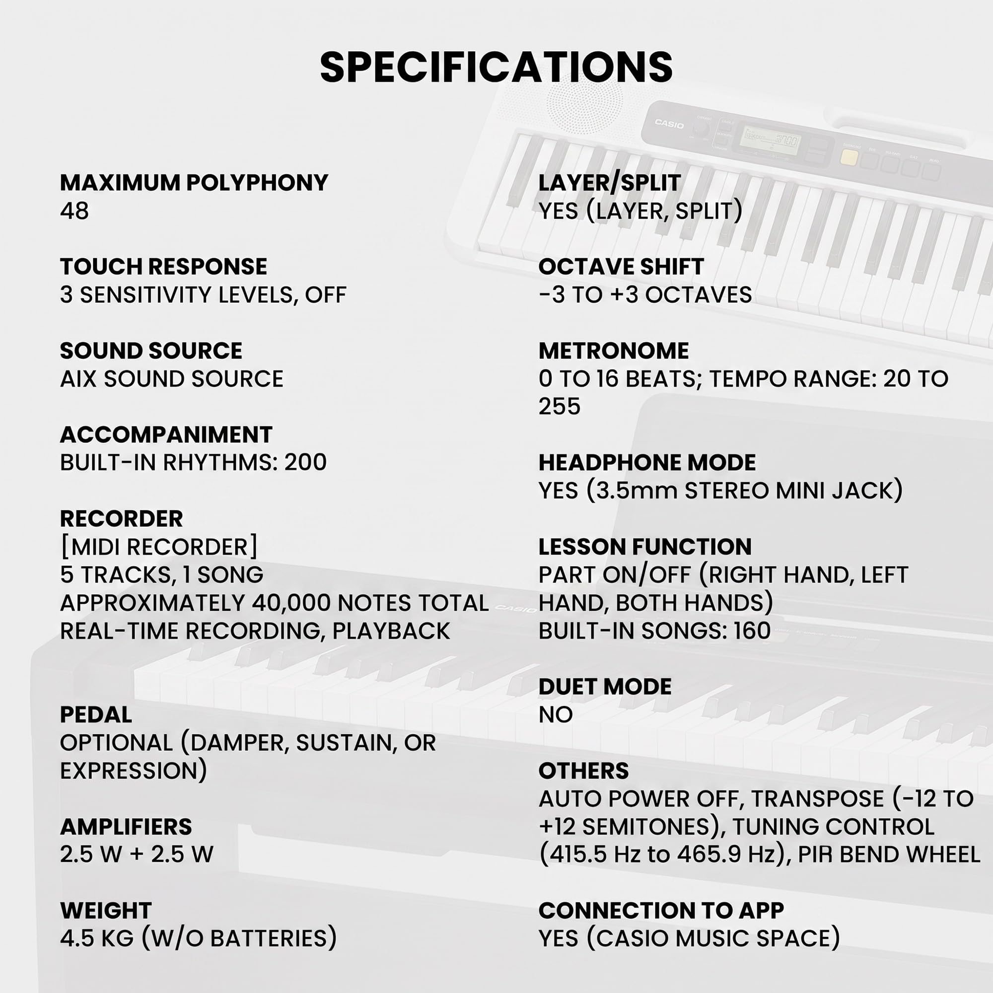 Casio CT-S400 Casiotone 61-Key Portable Keyboard w/ Adjustable Stand