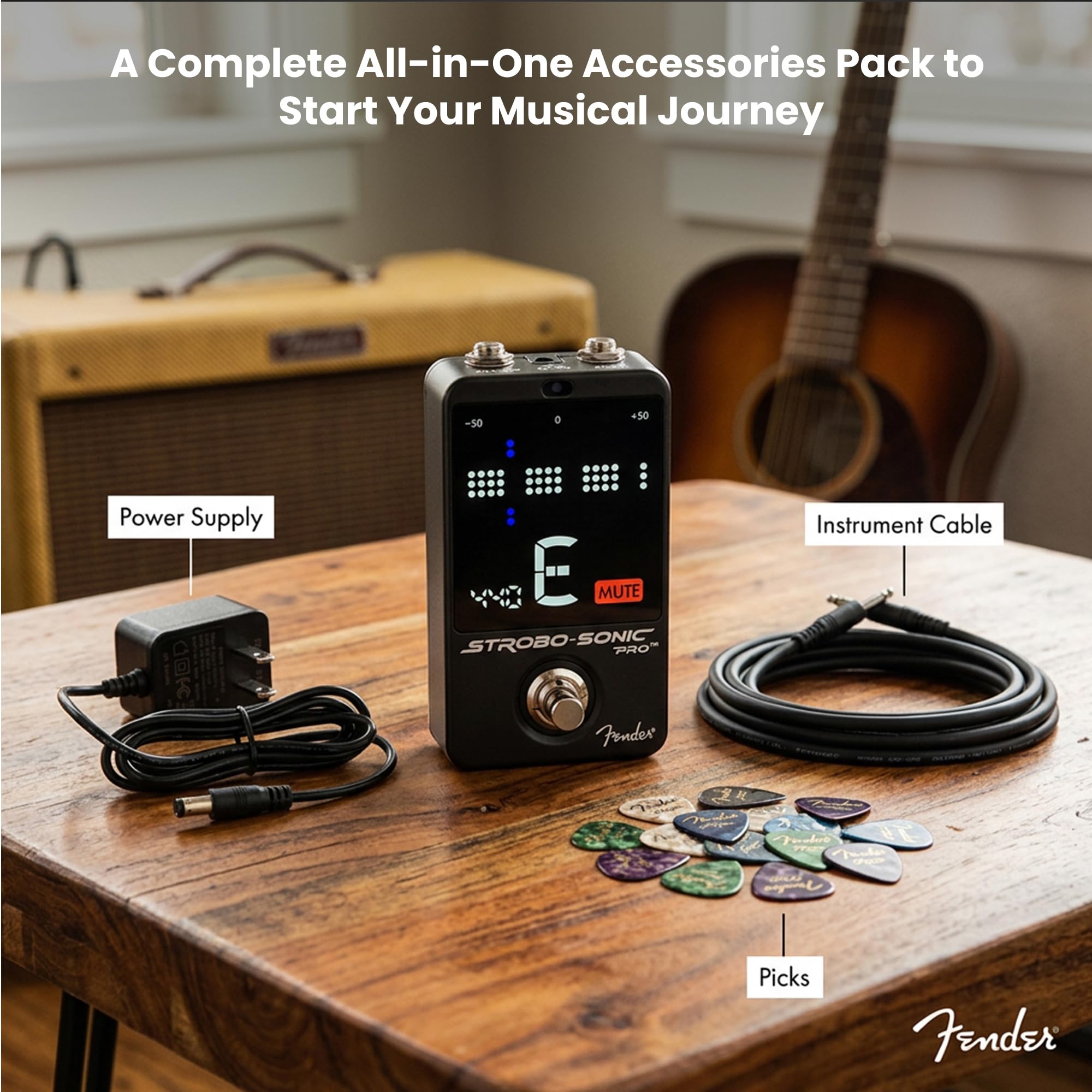Fender Strobo-Sonic Pro Strobe Guitar Tuner Pedal w/ Power Supply