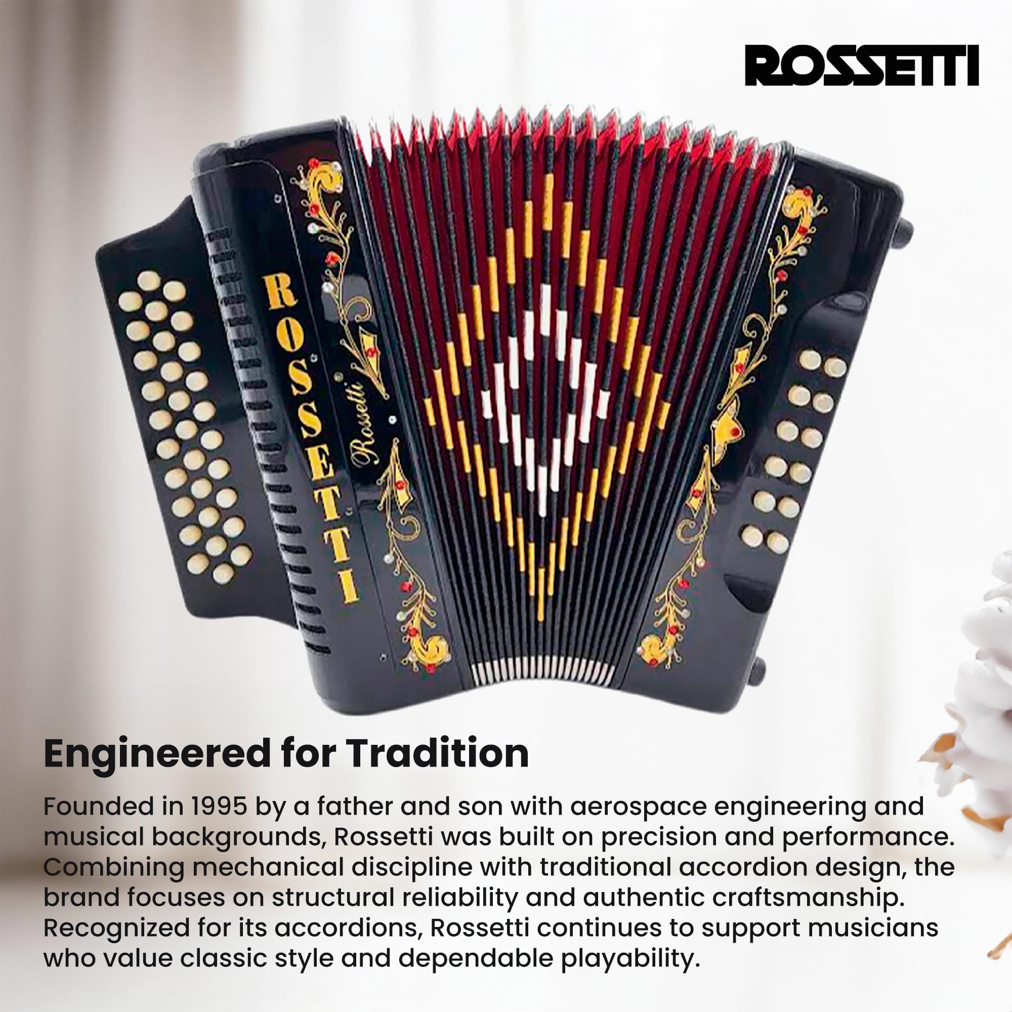 Rossetti 3112 31-Button 12-Bass Diatonic Accordion, Key of FBE - Gloss Black w/ Hard Case