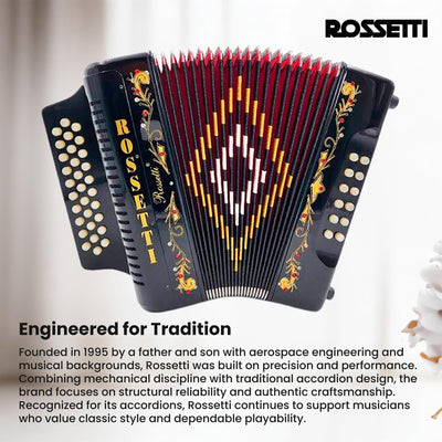 Rossetti 3112 31-Button 12-Bass Diatonic Accordion, Key of FBE - Gloss Black w/ Hard Case