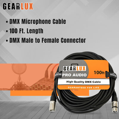 Gearlux 100-Foot 3-Pin Male-to-Female DMX Cable - 2 Pack
