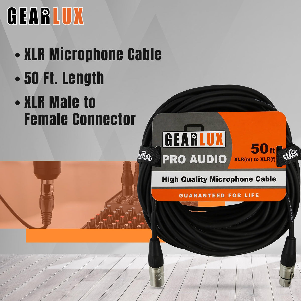 Gearlux 50-Foot XLR Microphone Cable, Fully Balanced, Male to Female, Black - 2 Pack