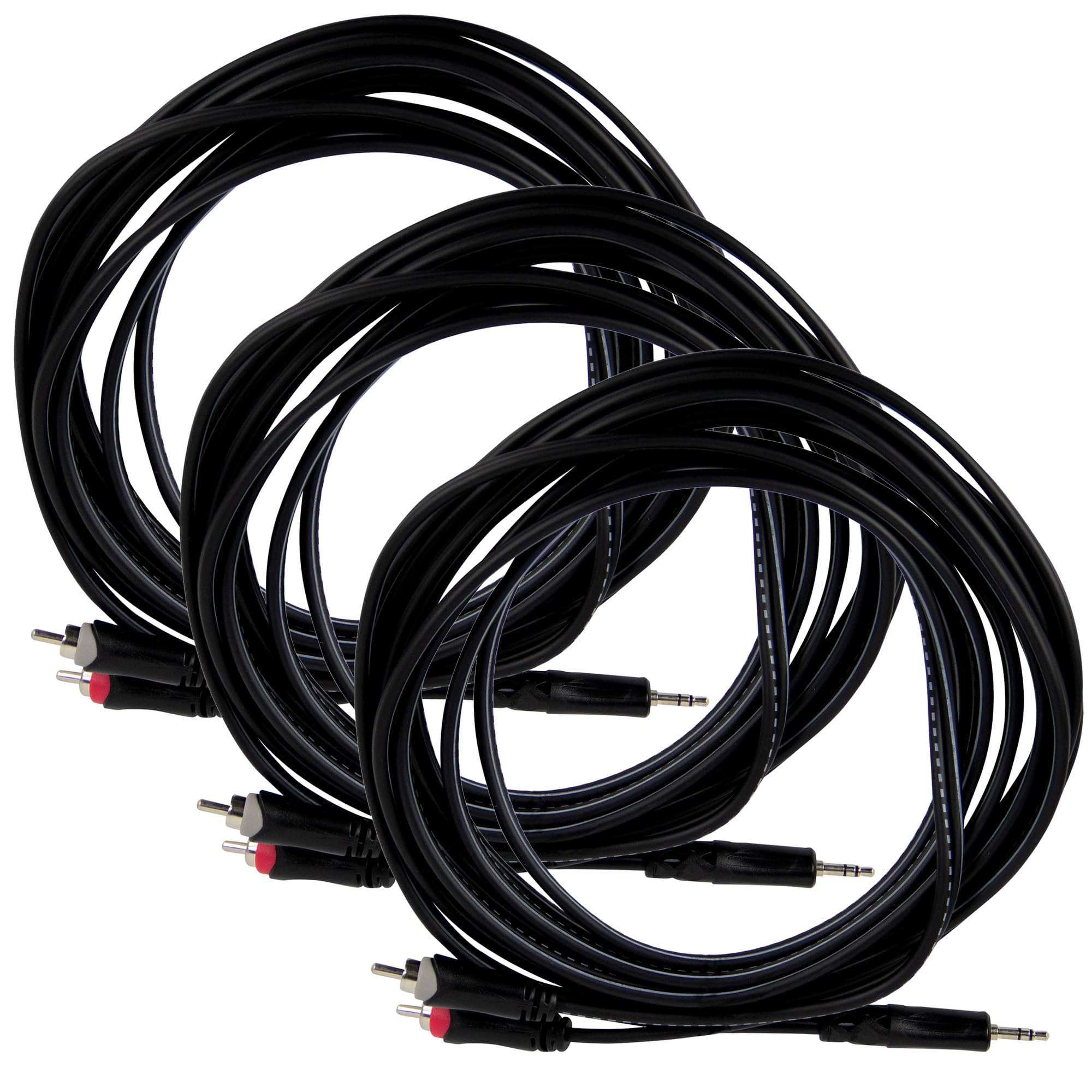 Gearlux 15-Foot TRS-to-Dual-RCA Stereo Breakout Cable - 3 Pack