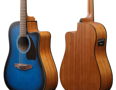 Ibanez PF50CE PF Performance Dreadnought Acoustic-Electric Guitar - Transparent Blue Sunburst w/ Gig Bag