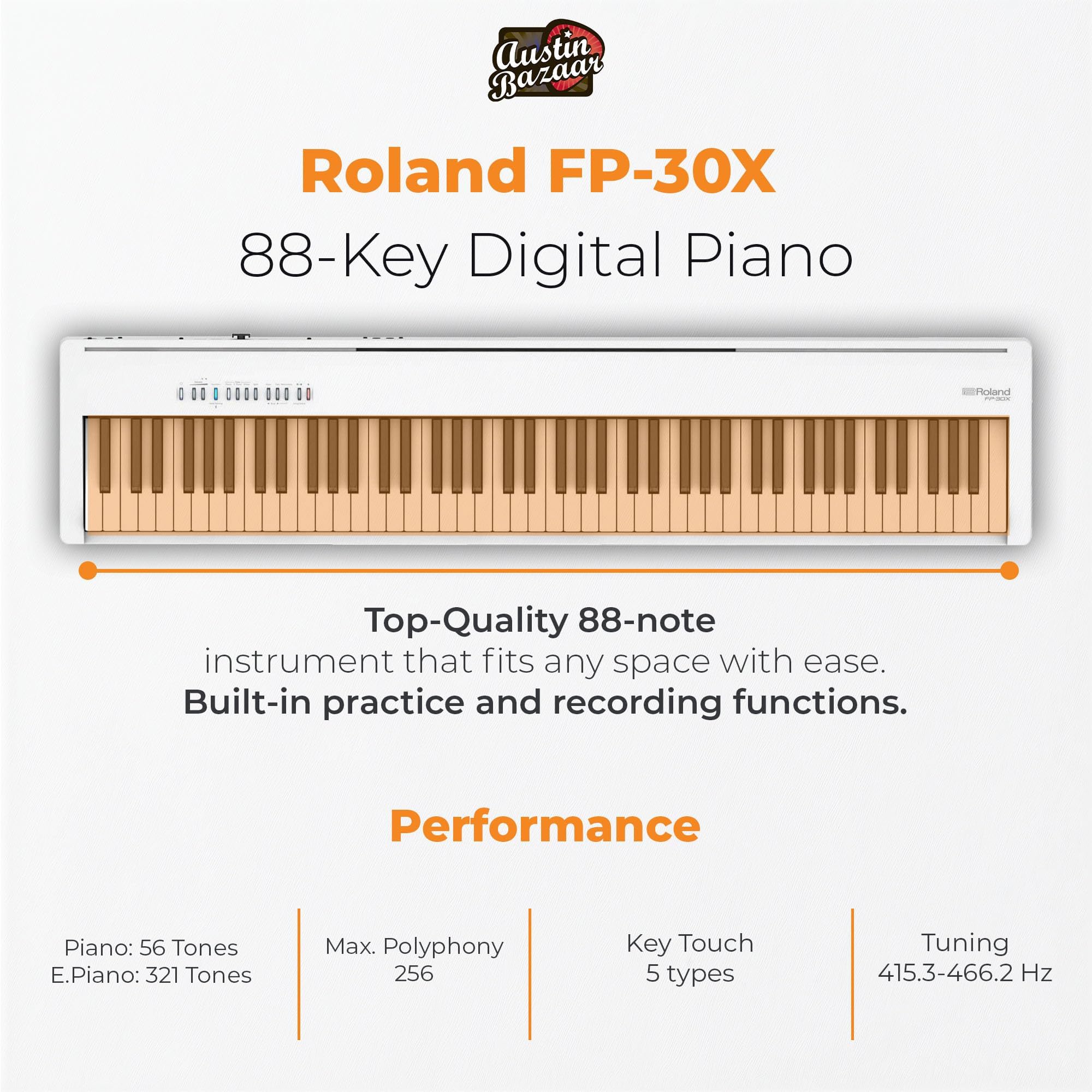 Roland FP-30X 88-Key Digital Piano - White w/ Sustain Pedal