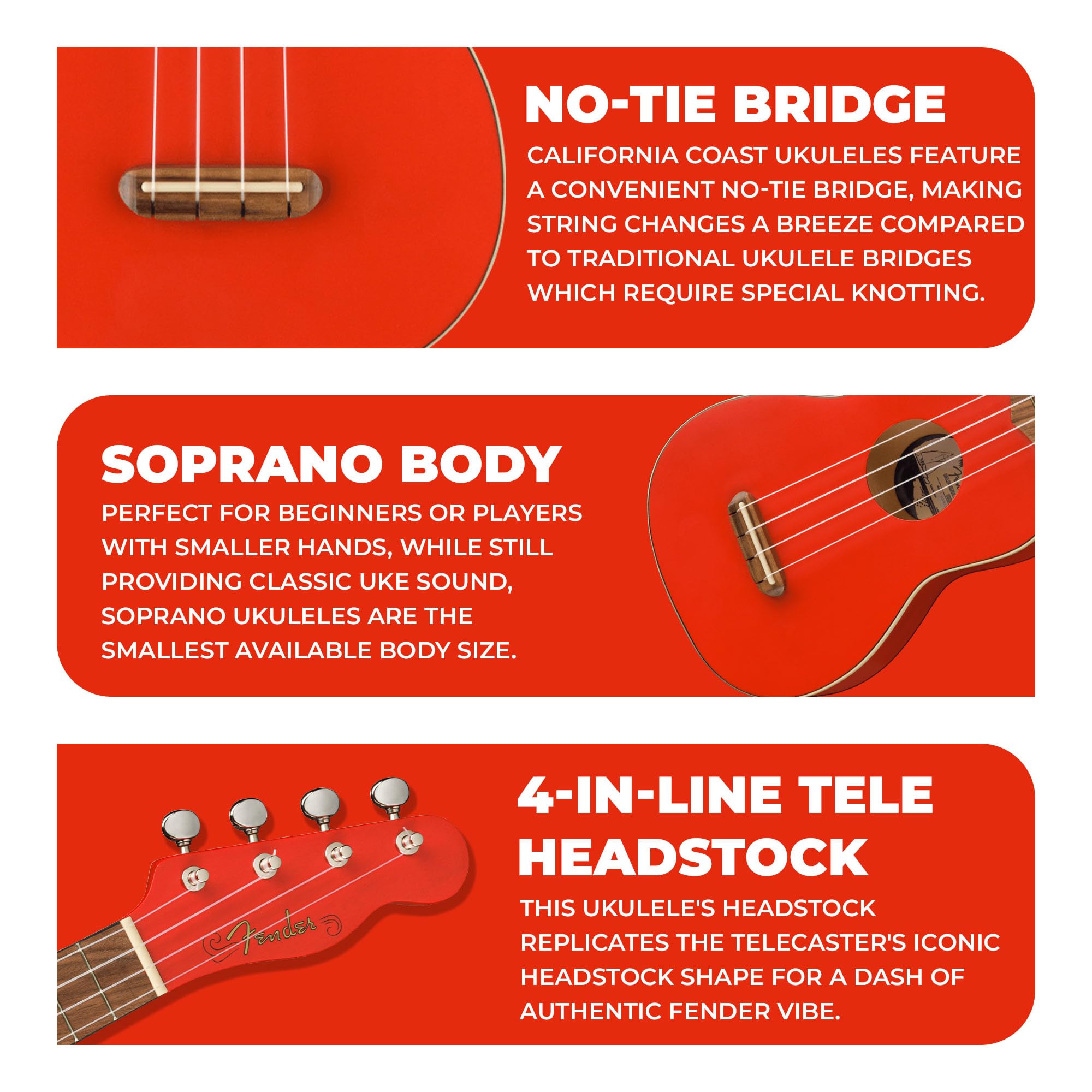 Fender Venice Soprano Ukulele - Fiesta Red