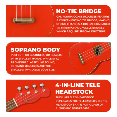 Fender Venice Soprano Ukulele - Fiesta Red
