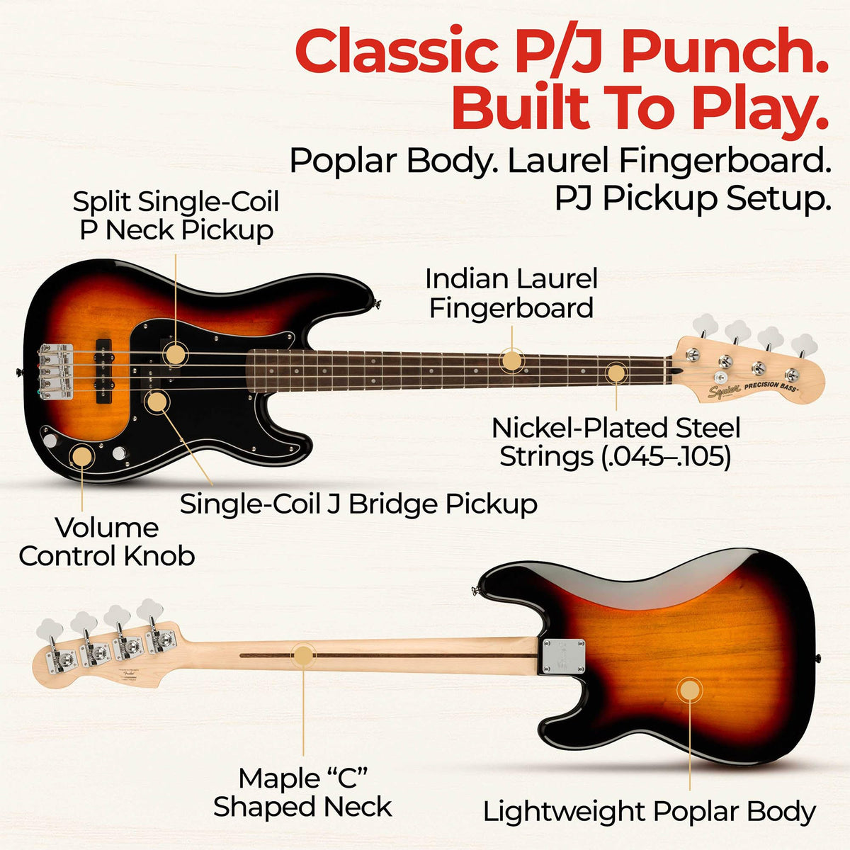Fender Squier Affinity Precision Bass PJ - 3-Color Sunburst w/ Rumble 15 Amplifier