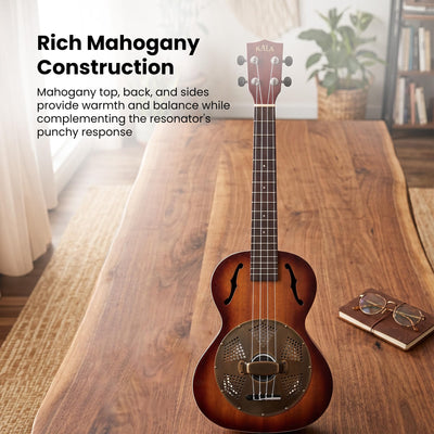 Kala KA-RES-BRS Tenor Resonator Ukulele with Brass Cover - Mahogany Burst