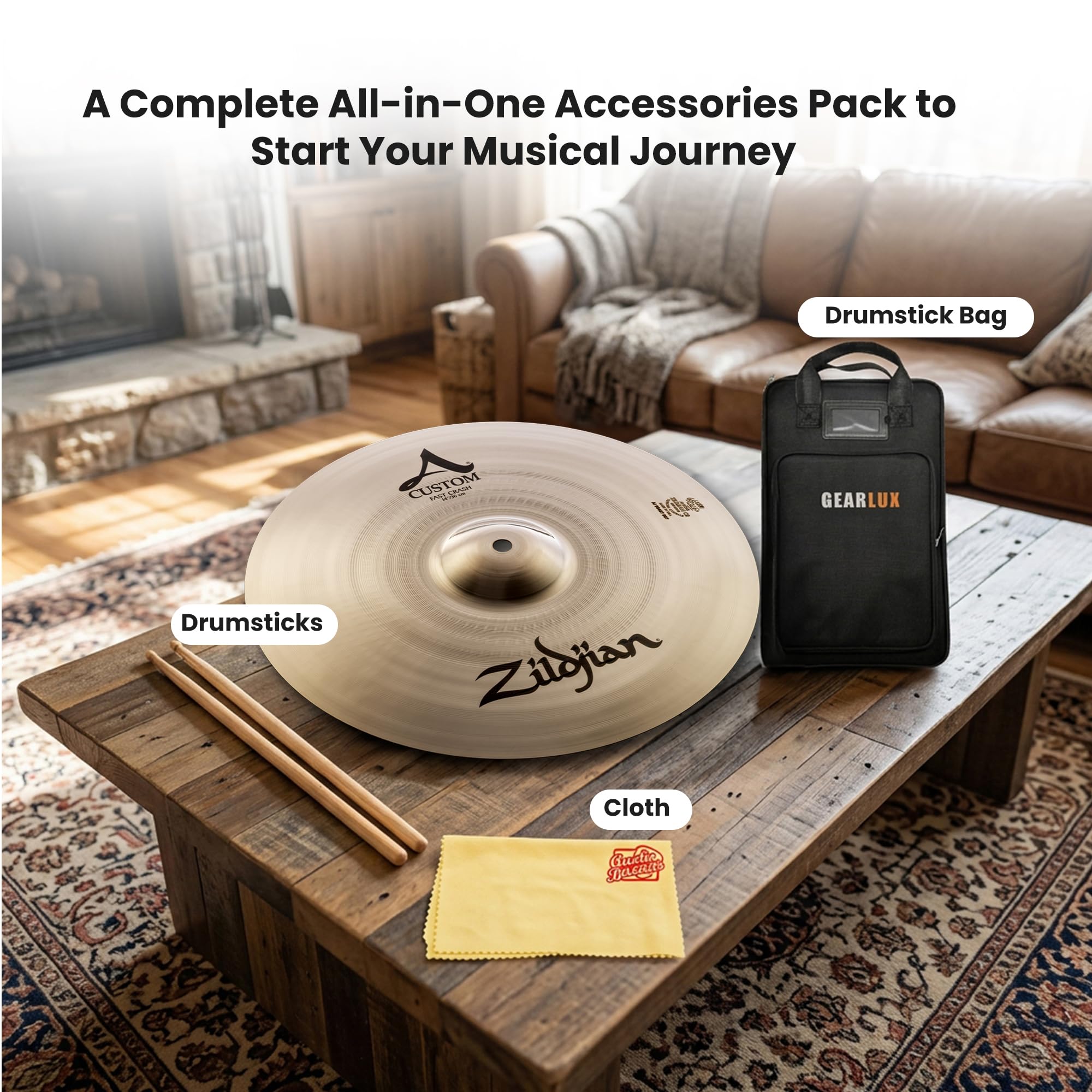 Zildjian A20536 14" A Custom Fast Crash Cymbal w/ Drumstick Bag
