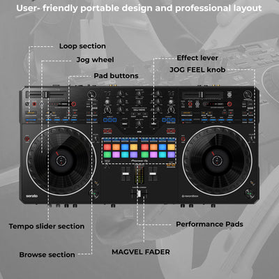 Pioneer DJ DDJ-REV5 Scratch-Style 2-Channel Professional DJ Controller w/ Laptop Stand