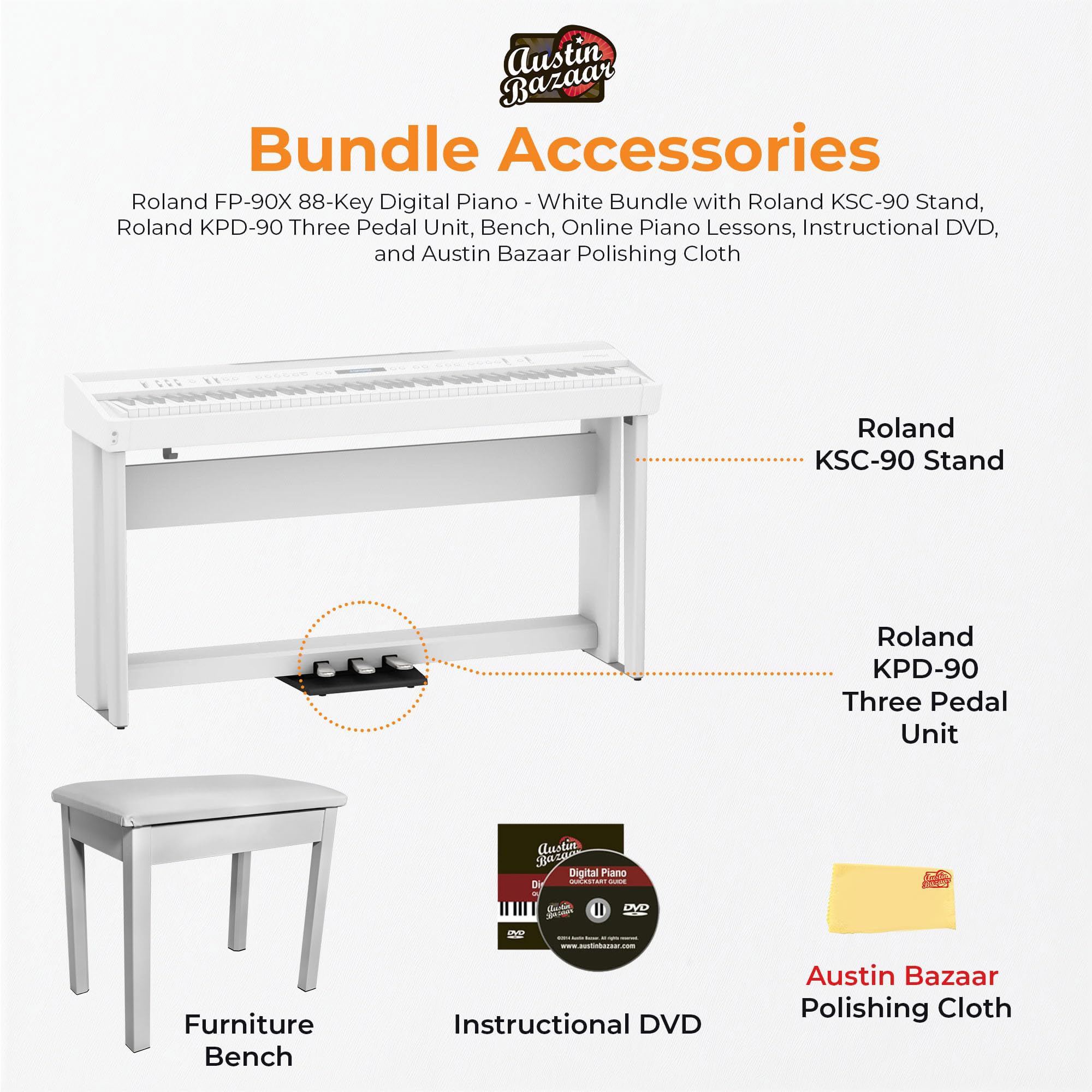 Roland FP-90X 88-Key Digital Piano - White w/ Roland KSC-90 Stand