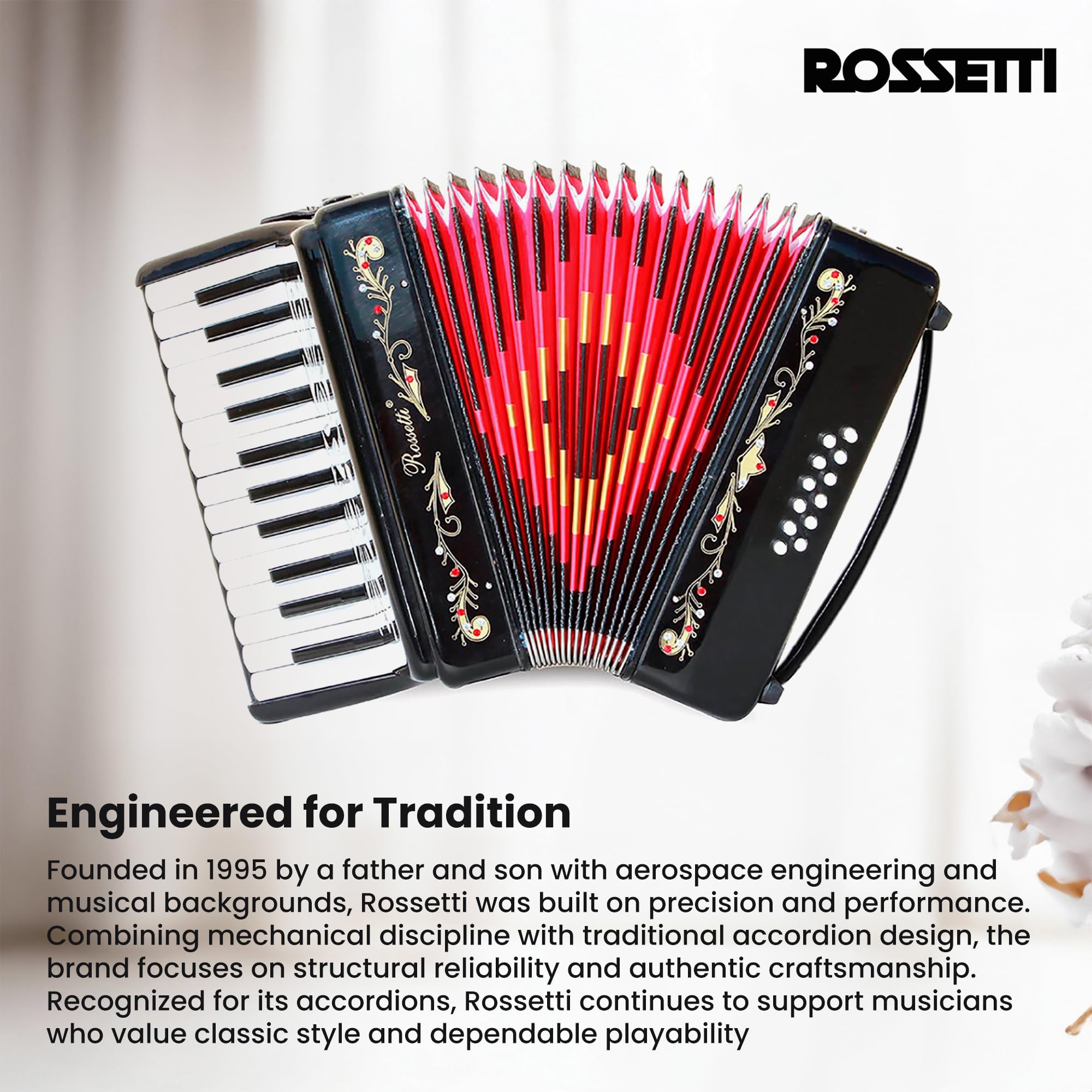Rossetti 2512 25-Key 12-Bass Piano Accordion - Gloss Black w/ Hard Case