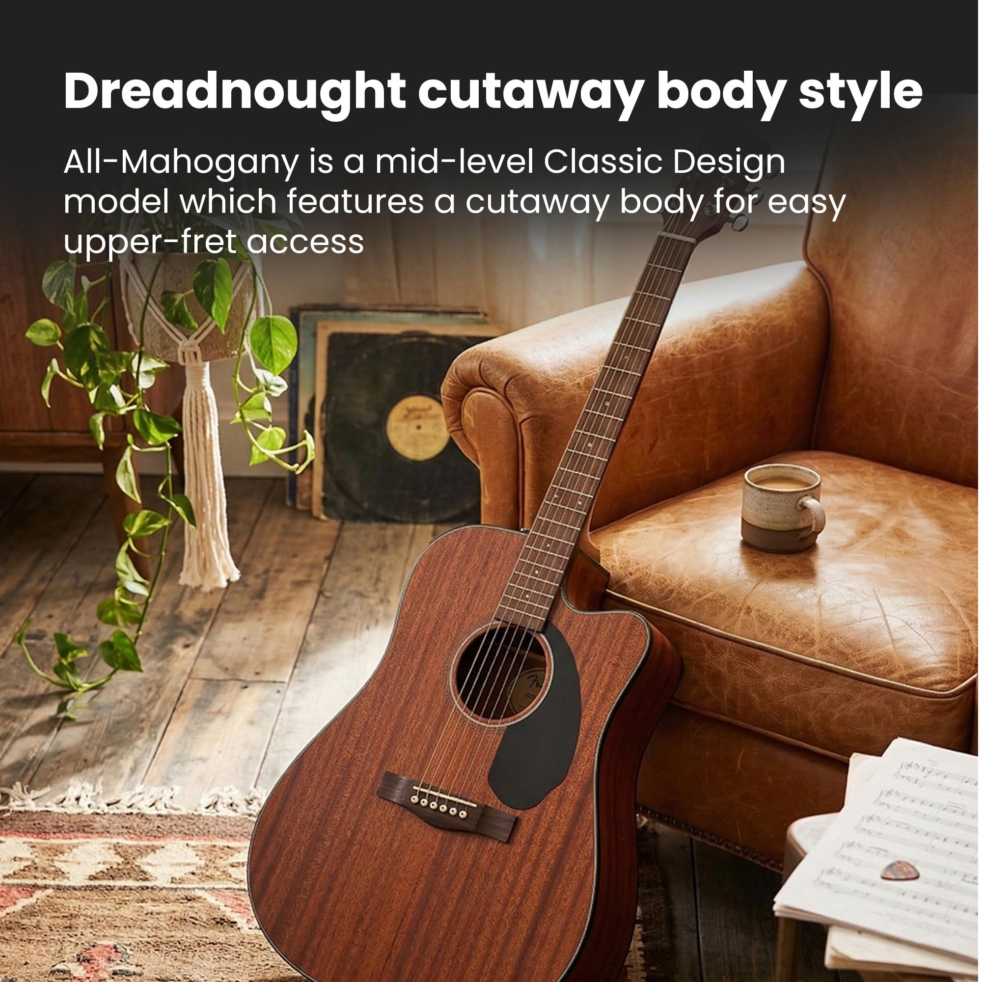 Fender CD-60SCE Solid Top Dreadnought Acoustic-Electric Guitar - All Mahogany w/ Hard Case