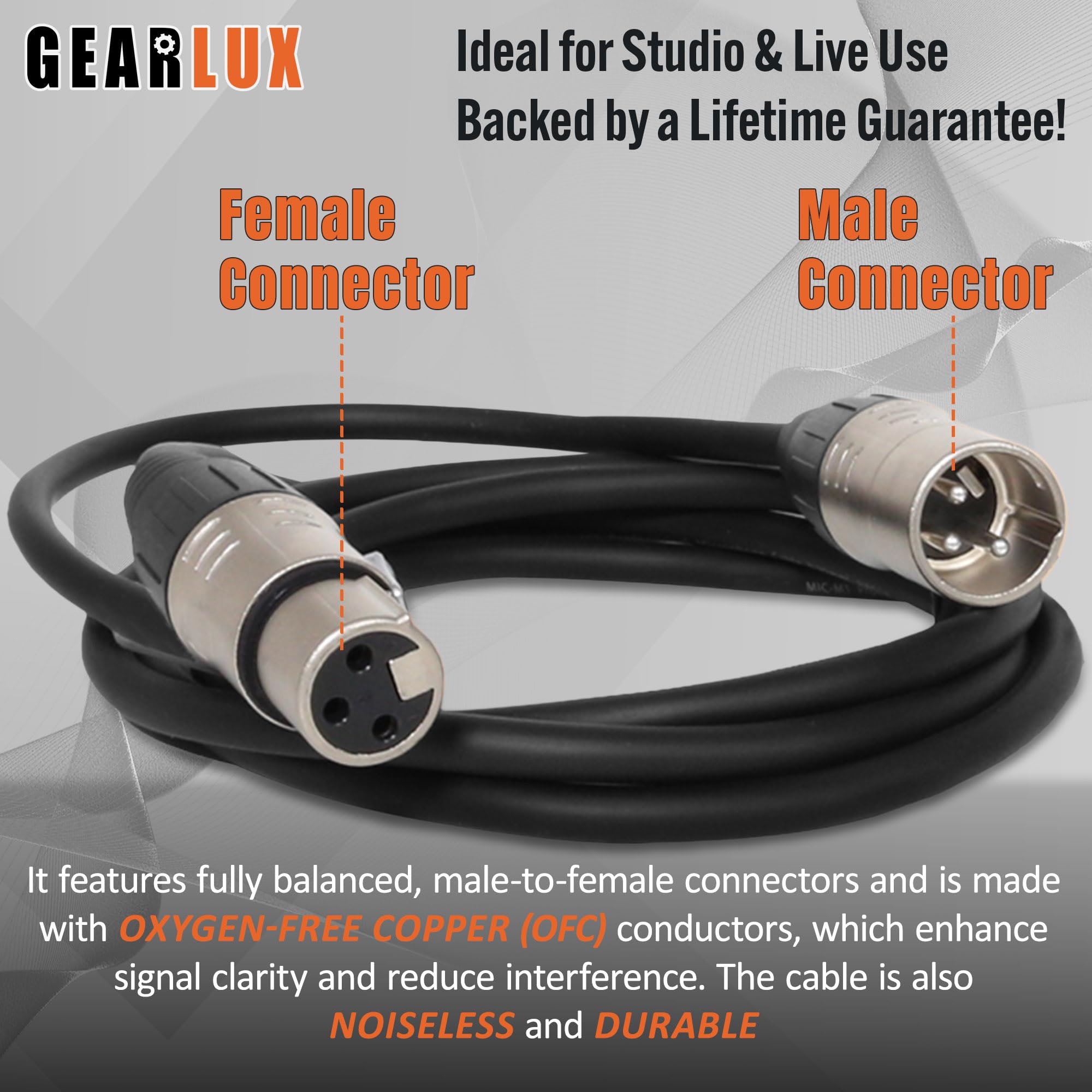 Gearlux 25-Foot 3-Pin Male-to-Female DMX Cable - 6 Pack