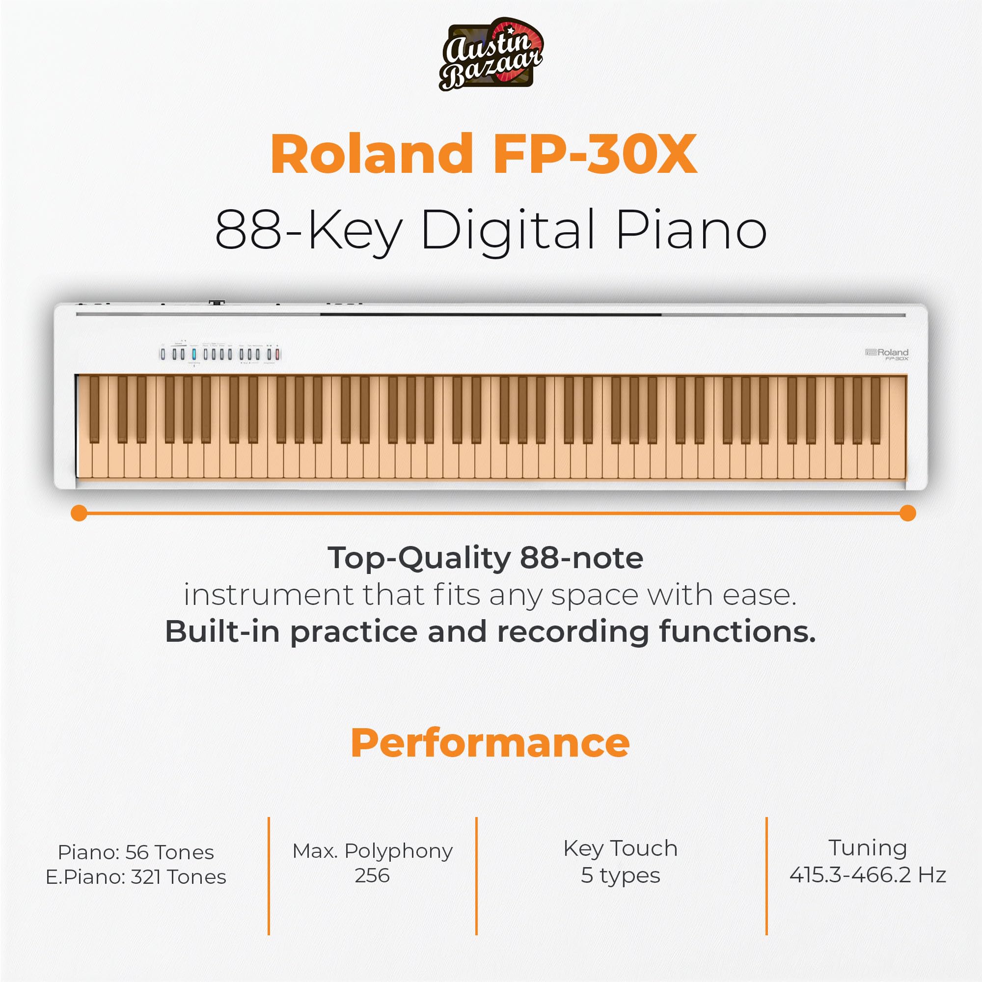 Roland FP-30X 88-Key Digital Piano - White w/ Adjustable Stand