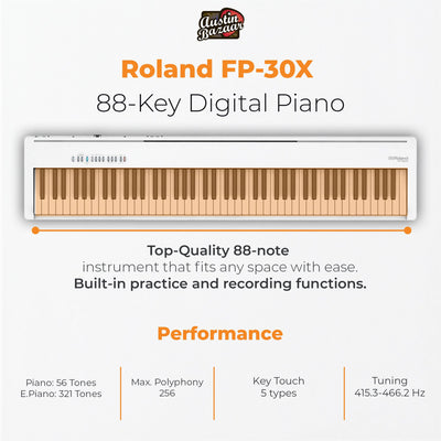 Roland FP-30X 88-Key Digital Piano - White w/ Adjustable Stand