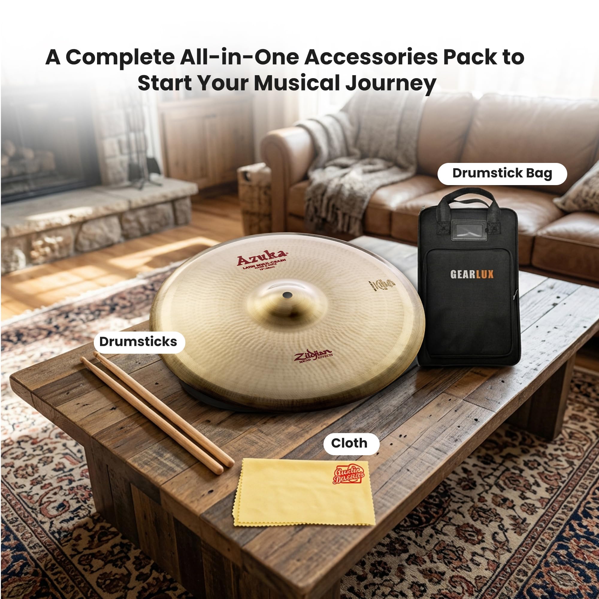 Zildjian A20015 15" FX Azuka Latin Multi-Crash Hand and Stick Cymbal w/ Drumstick Bag