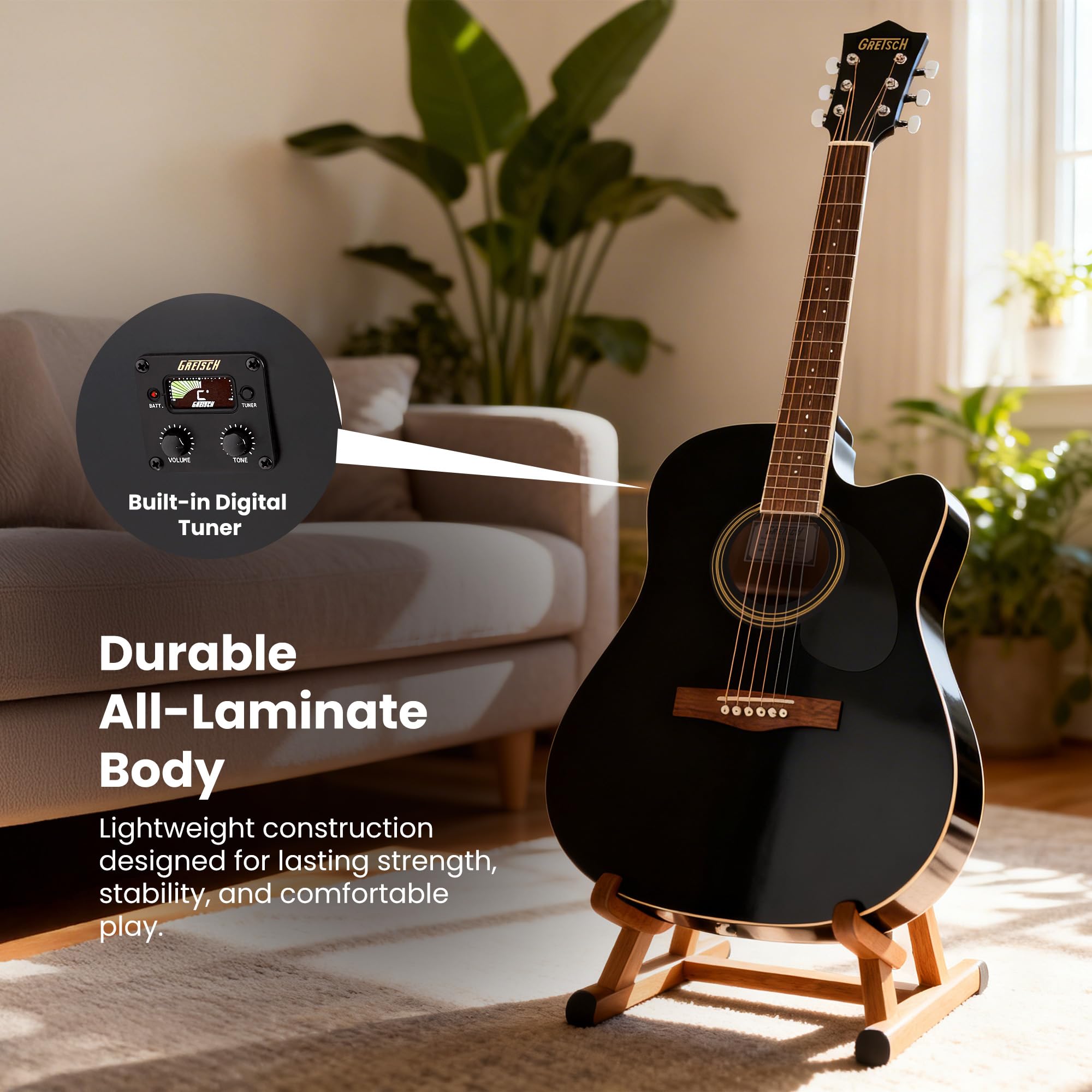 Gretsch Prelude D100CE Dreadnought Cutaway Acoustic-Electric Guitar - Black w/ Gig Bag