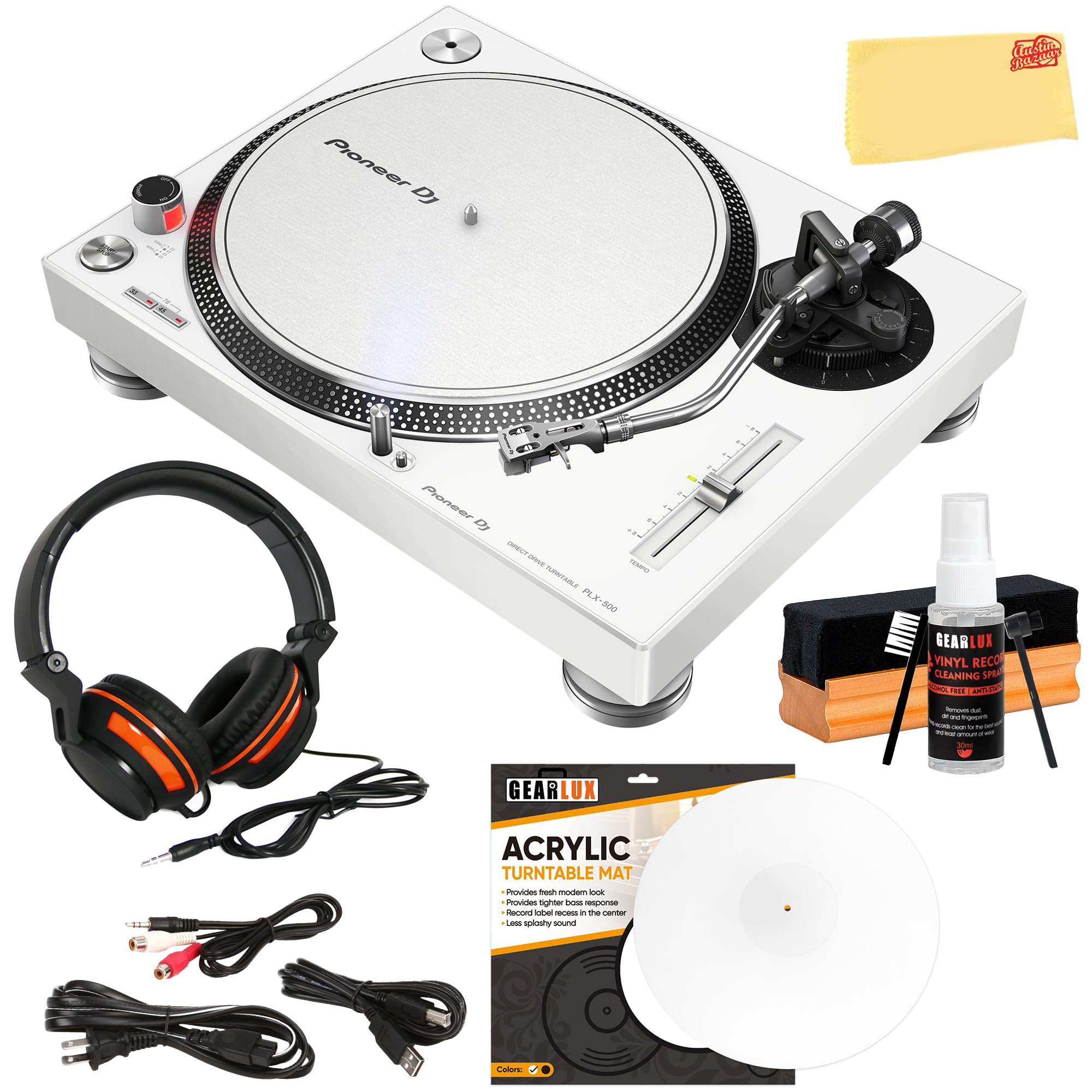 Pioneer DJ PLX-500 Direct Drive Turntable - White w/ Headphones