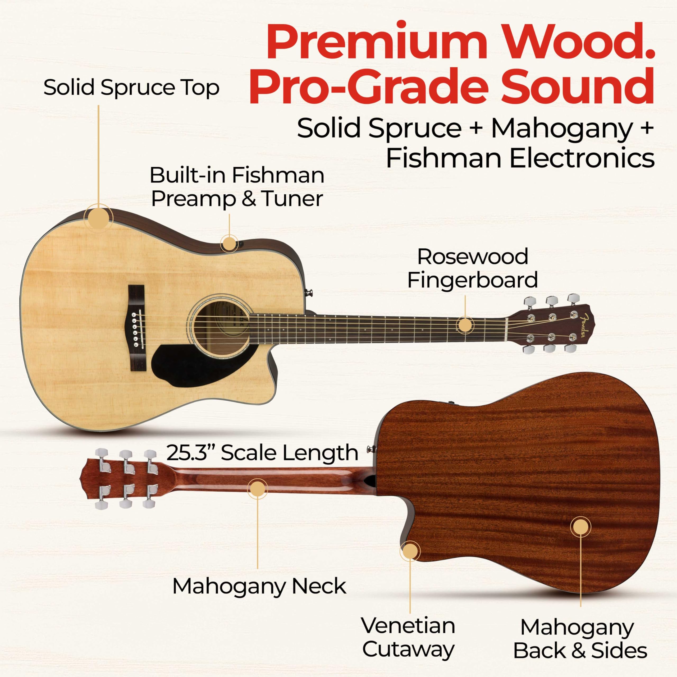 Fender CD-60SCE Solid Top Dreadnought Acoustic-Electric Guitar - Natural w/ Hard Case