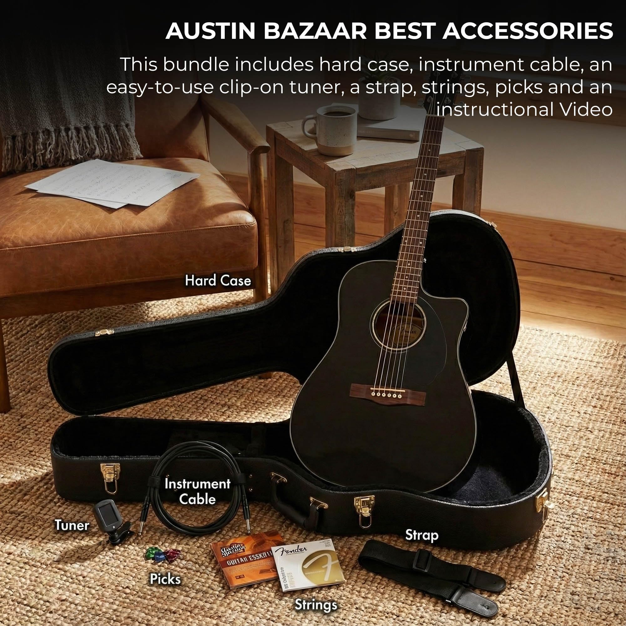 Fender CD-60SCE Solid Top Dreadnought Acoustic-Electric Guitar - Black w/ Hard Case