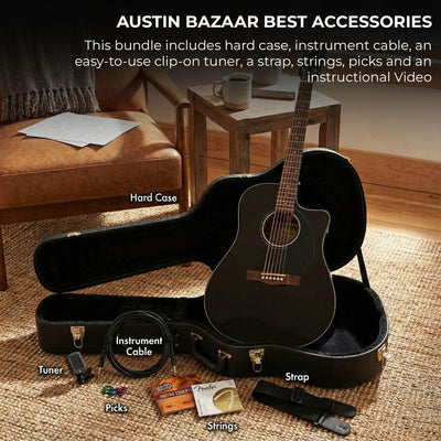 Fender CD-60SCE Solid Top Dreadnought Acoustic-Electric Guitar - Black w/ Hard Case