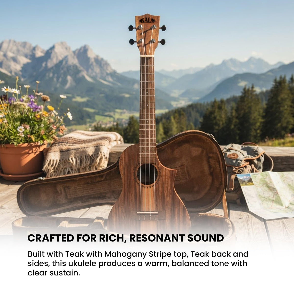 Kala KA-TK-C-CE Teak Tri-Top Concert Acoustic-Electric Ukulele