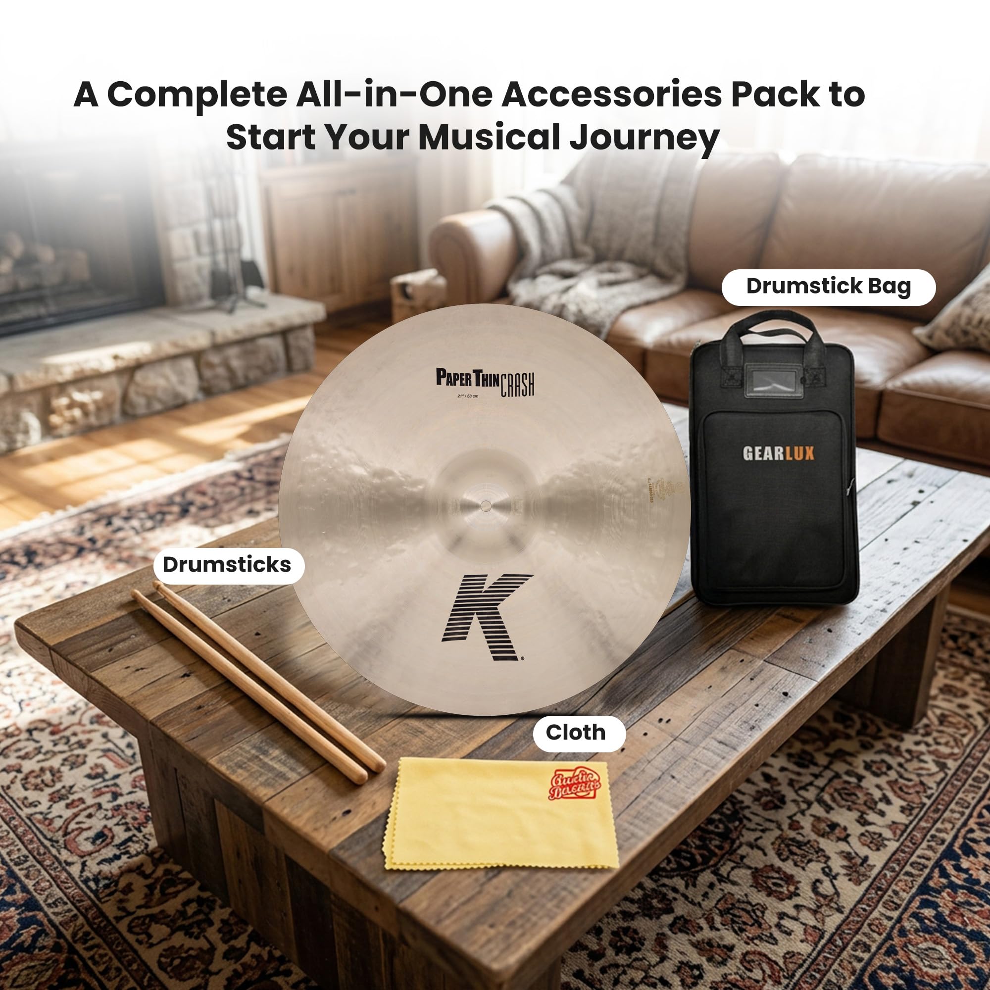Zildjian K2821 21" K Paper Thin Crash Cymbal w/ Drumstick Bag