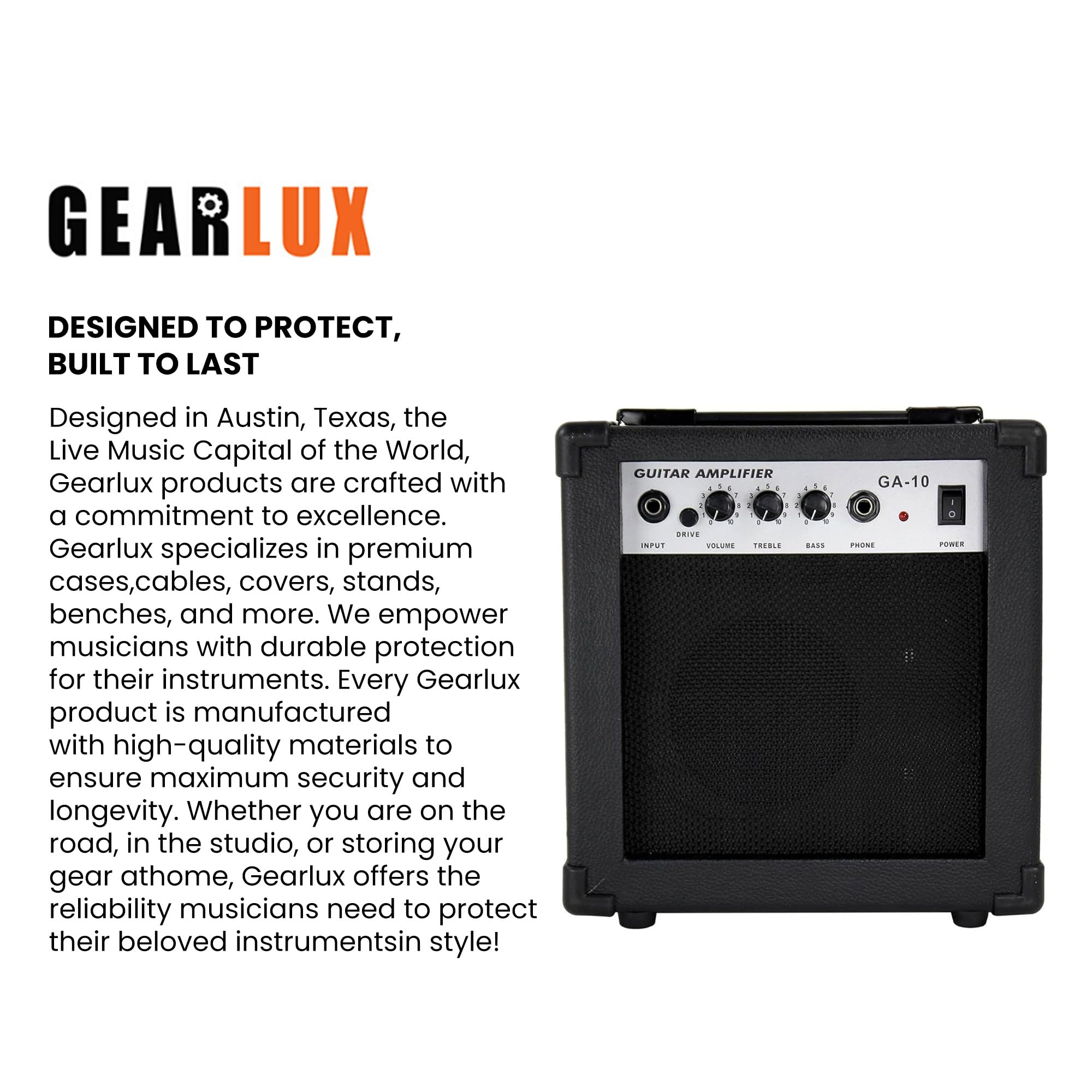 Gearlux GA10 10-Watt Electric Guitar Amplifier - Black