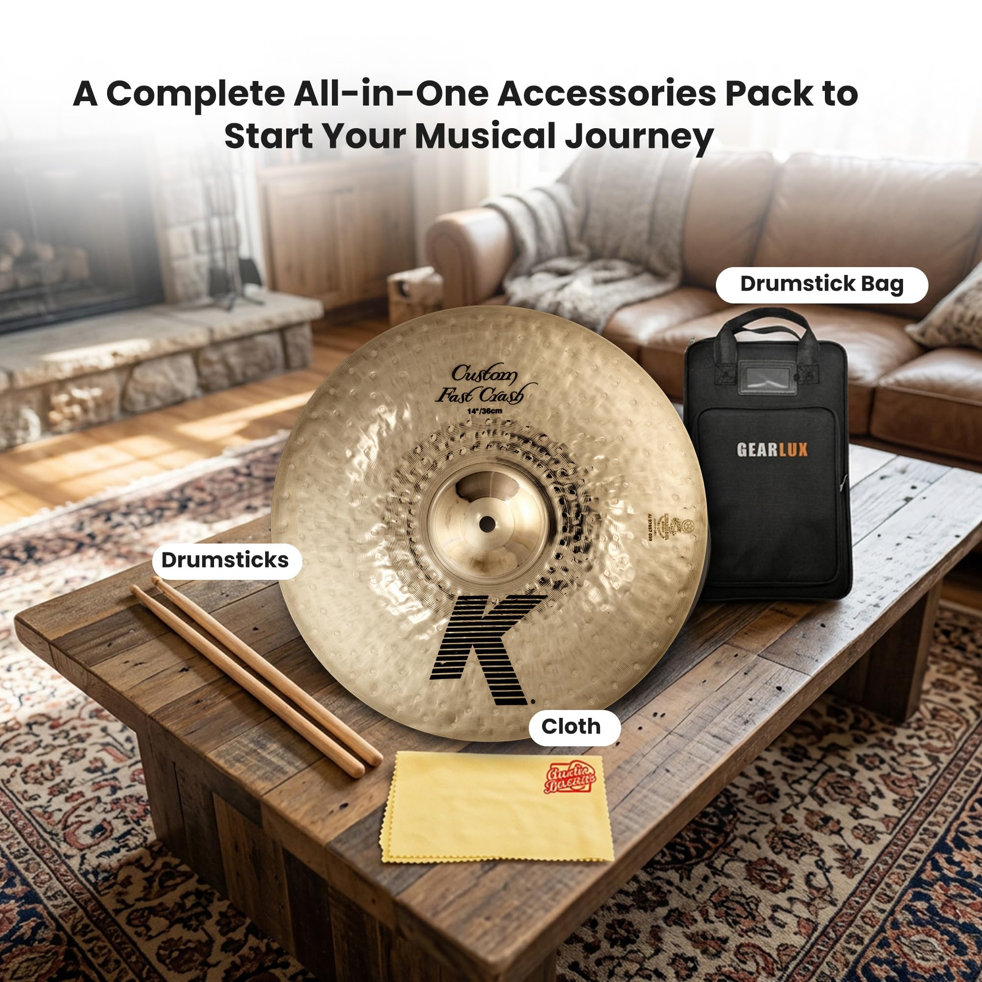 Zildjian K0980 14" K Custom Fast Crash Cymbal w/ Drumstick Bag