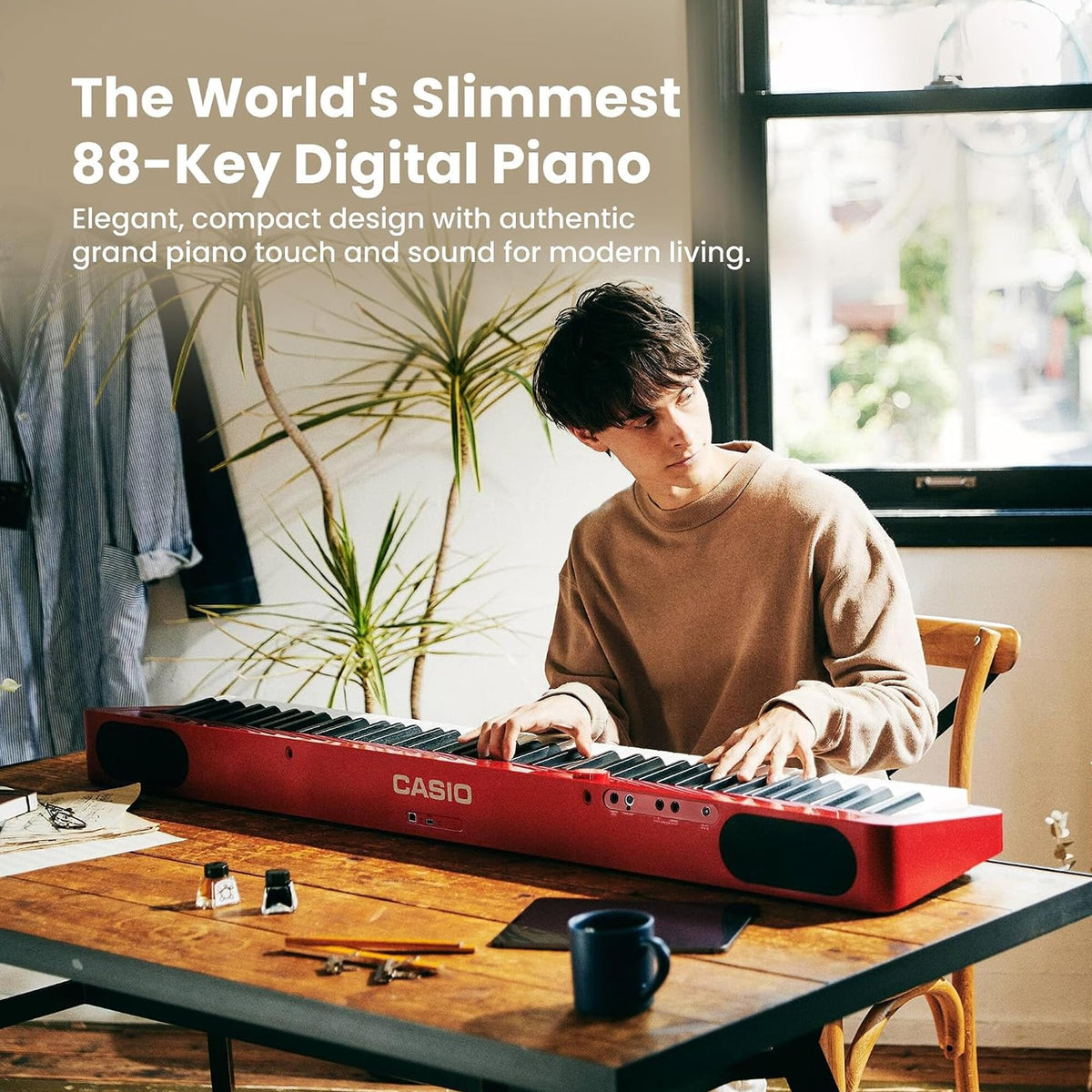 Casio PX-S1100 Privia Slim Digital Piano - Red w/ Adjustable Stand