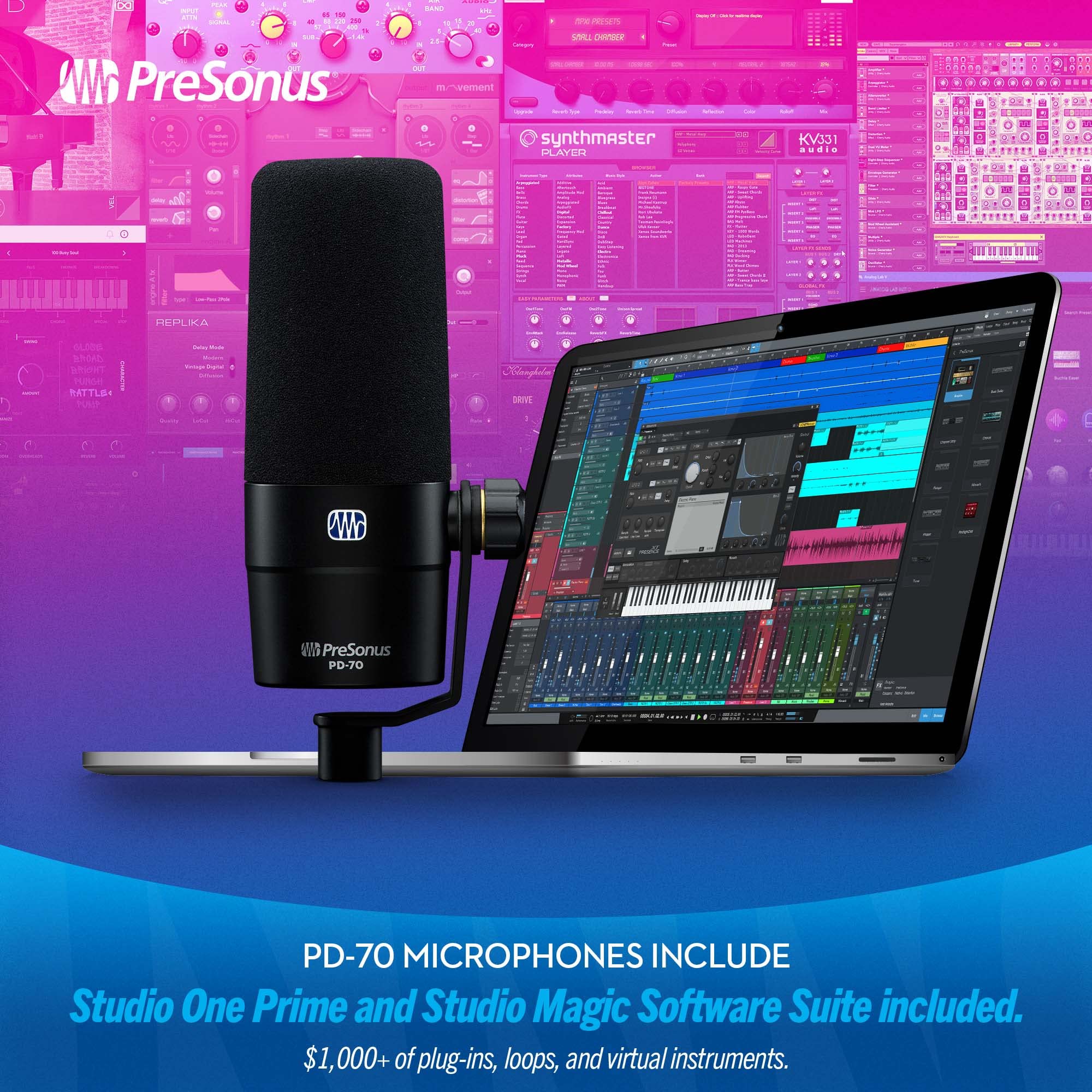 PreSonus PD-70 Dynamic Vocal Microphone w/ Boom Stand