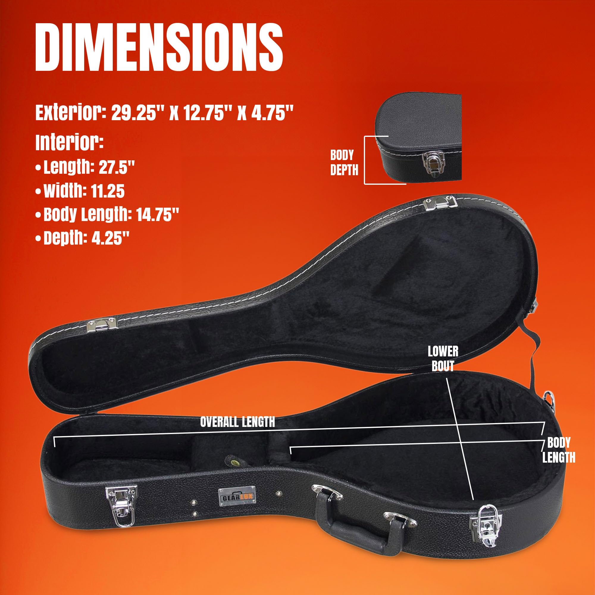 Gearlux A-Style Mandolin Hard Case
