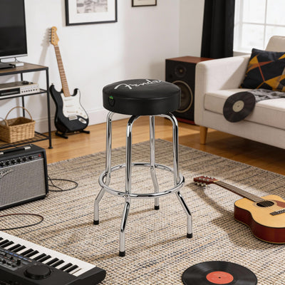 Fender 30-Inch Spaghetti Logo Pick Pouch Barstool - Black and Chrome w/ Picks