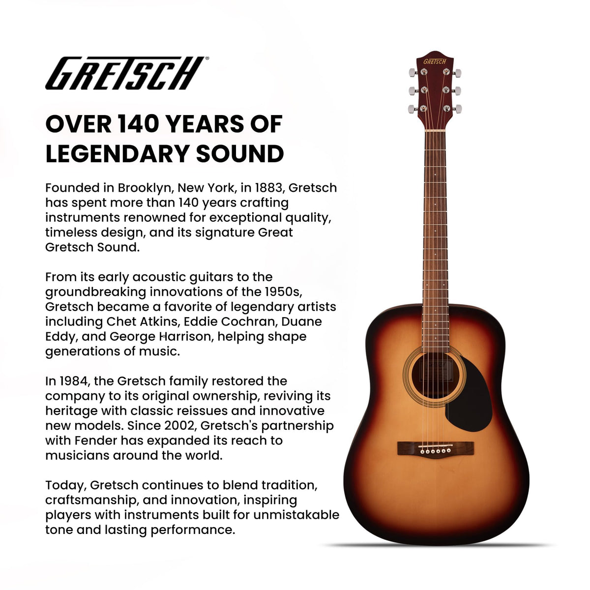 Gretsch Prelude D100 Dreadnought Acoustic Guitar - Sunburst w/ Gig Bag