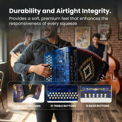Rossetti 3112 31-Button 12-Bass Diatonic Accordion, Key of FBE - Blue w/ Hard Case