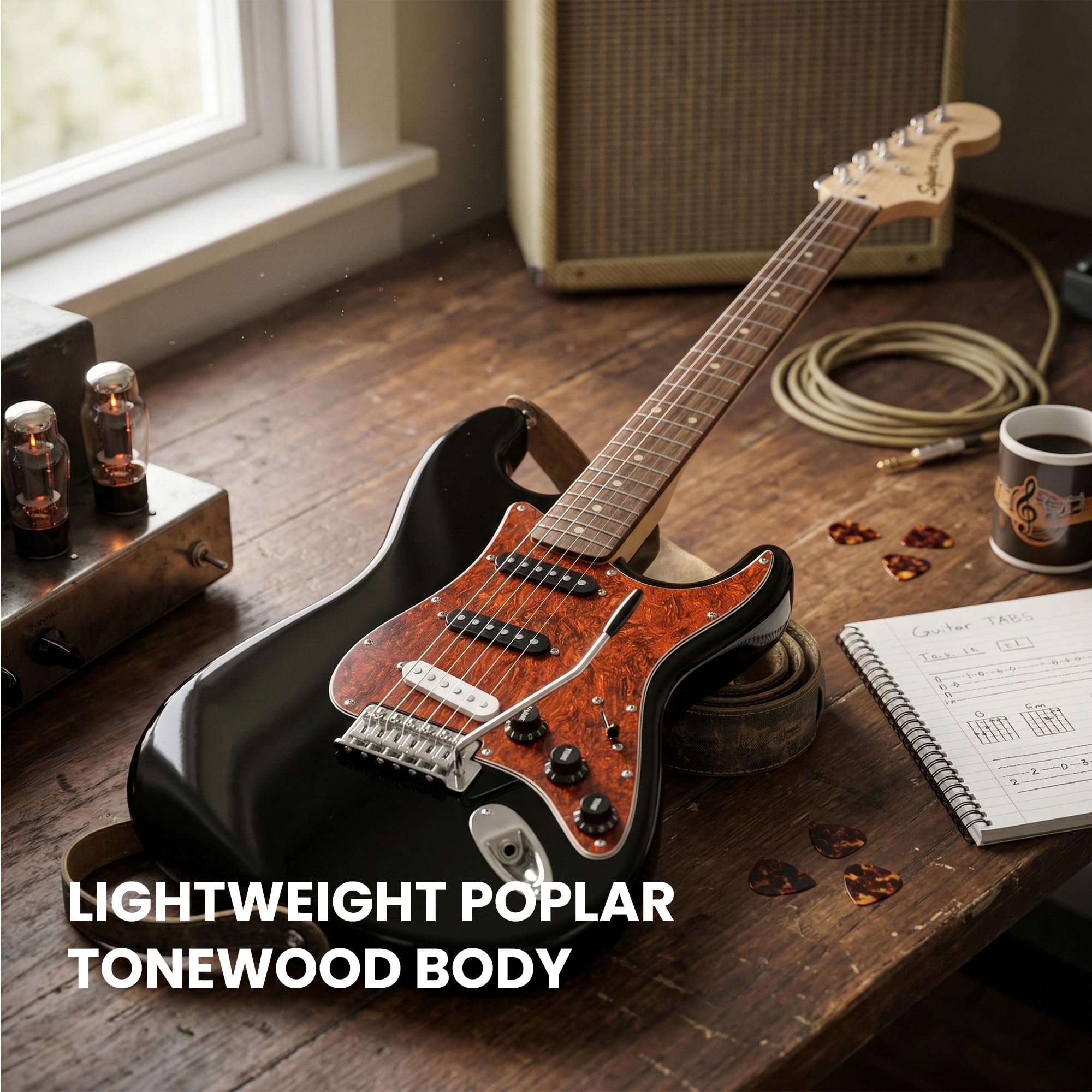 Fender Squier Affinity Stratocaster - Black Limited Edition Tortoise Shell Pickguard w/ Frontman 10G Amplifier