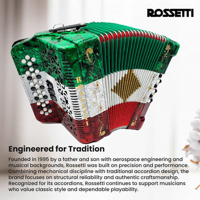 Rossetti 3412 34-Button 12-Bass Diatonic Accordion, Key of GCF - Italian Flag Tricolor w/ Hard Case