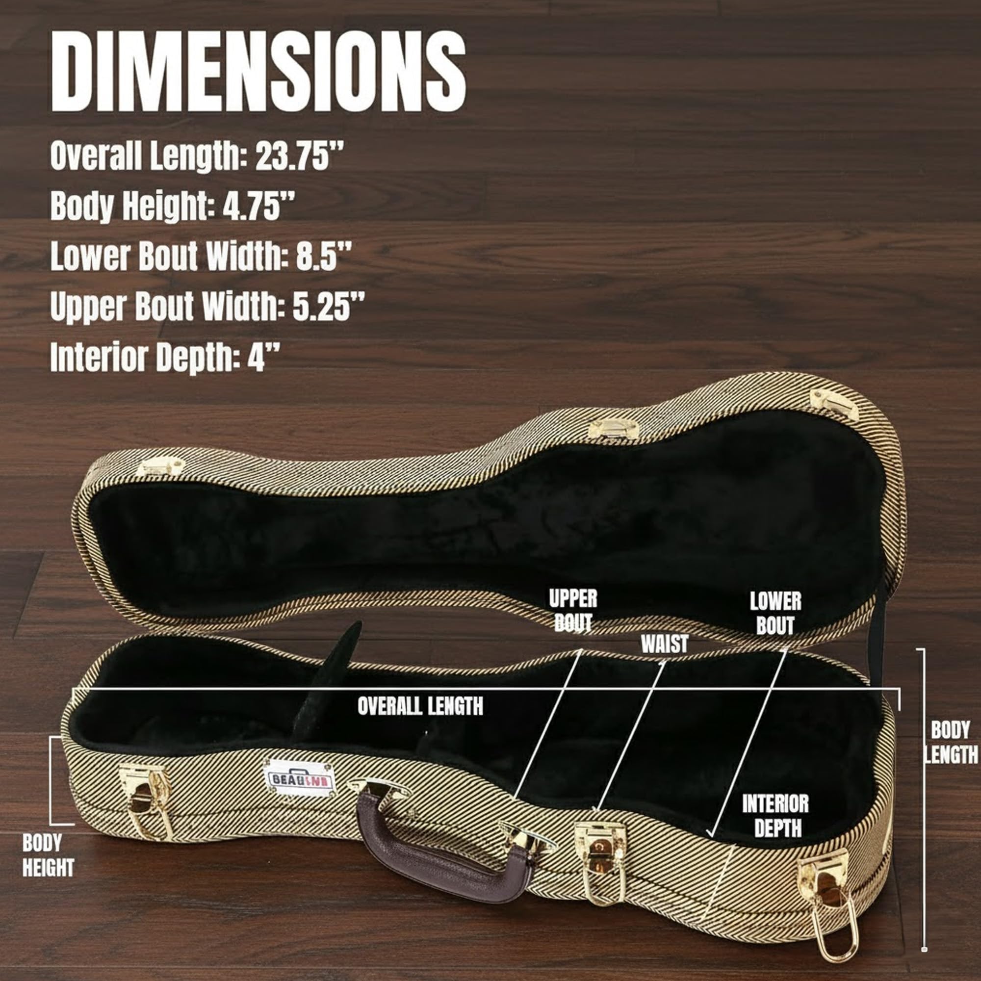 Gearlux Wooden Soprano Ukulele Case - Tweed