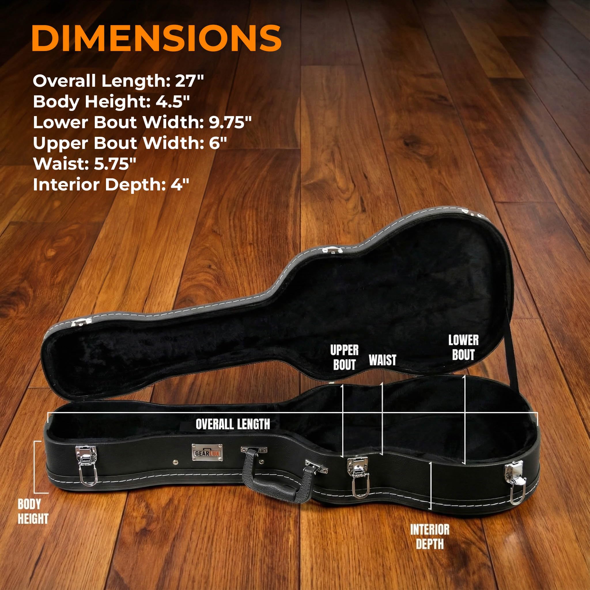 Gearlux Wooden Concert Ukulele Case - Black