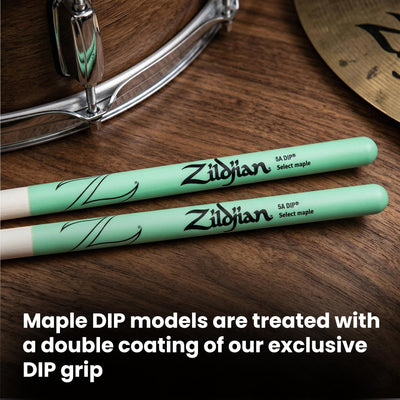 Zildjian 5A Maple Green DIP Drumsticks - 12-Pack Bundle with Austin Bazaar Polishing Cloth