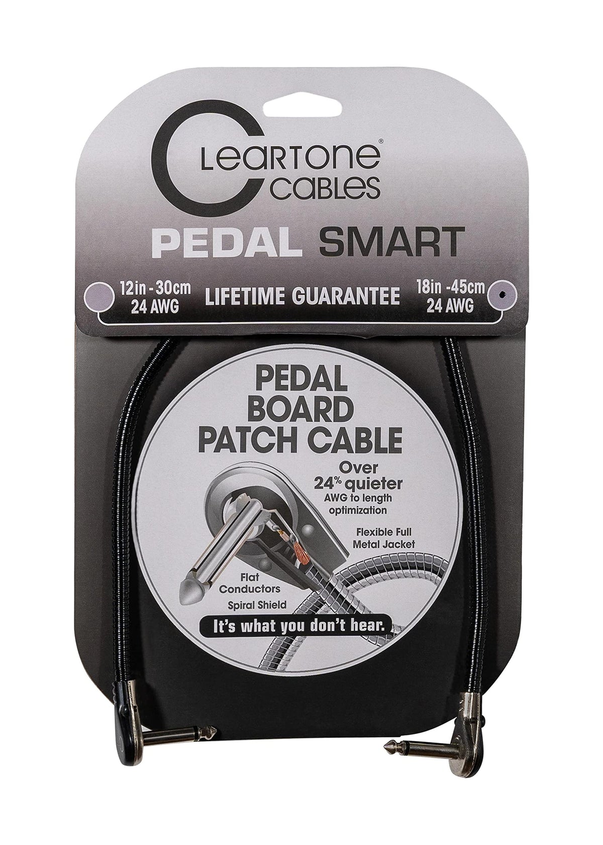 Cleartone 18-Inch Pedal Smart Pedalboard Patch Cable, Angled-Angled, 24 AWG - 3 Pack